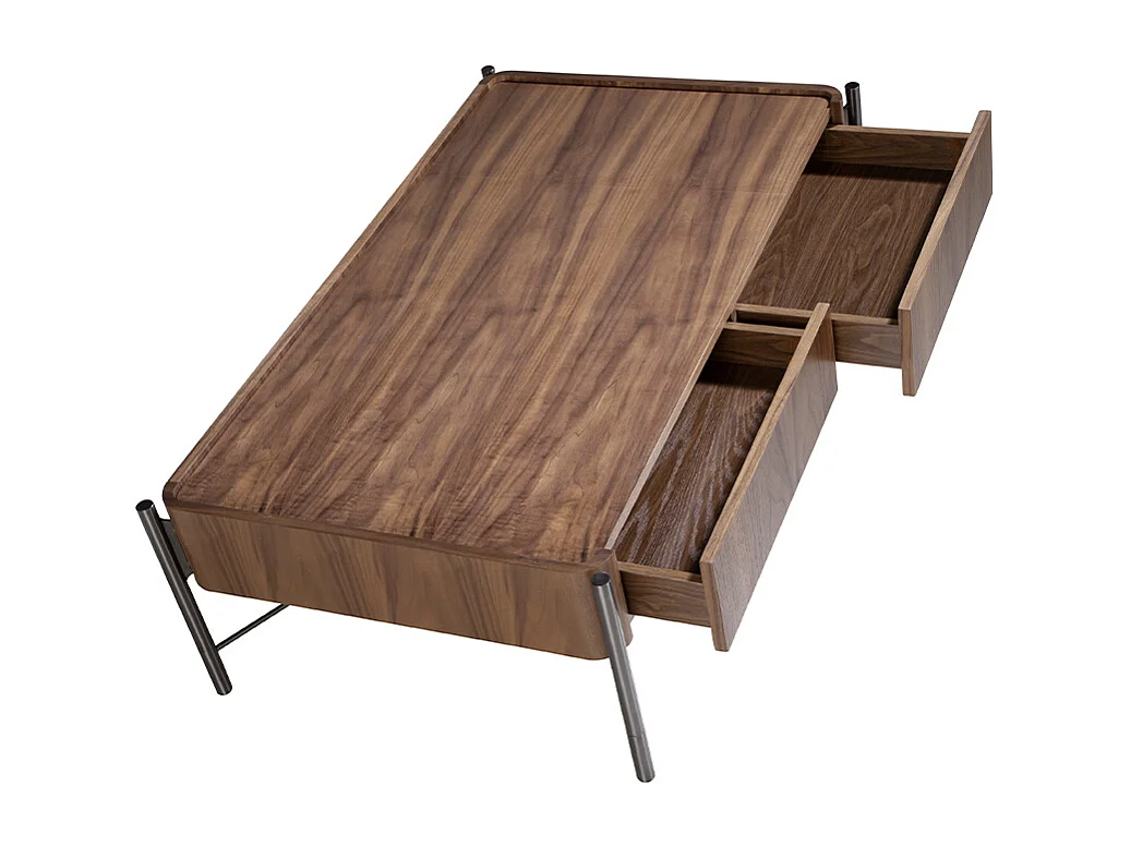 Table basse rectangulaire en noyer et acier foncé