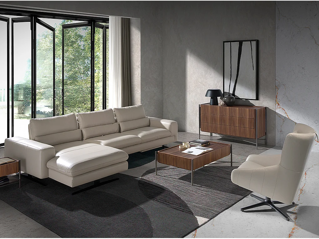 Table basse rectangulaire en noyer et acier foncé