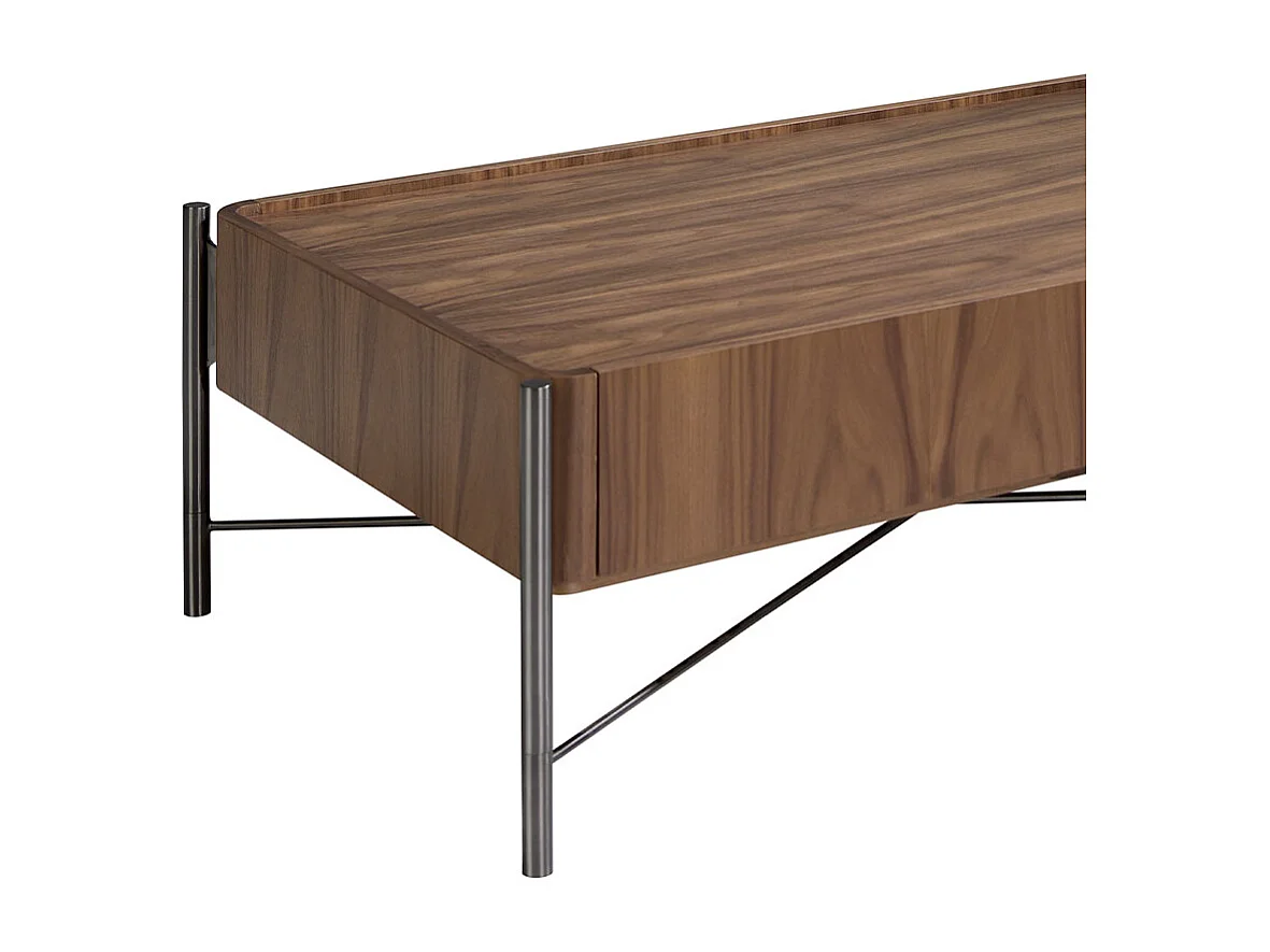 Table basse rectangulaire en noyer et acier foncé