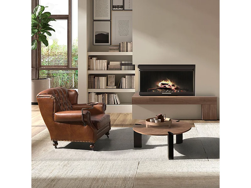 Table basse ronde en noyer et acier noir 2113 ANGEL CERDA