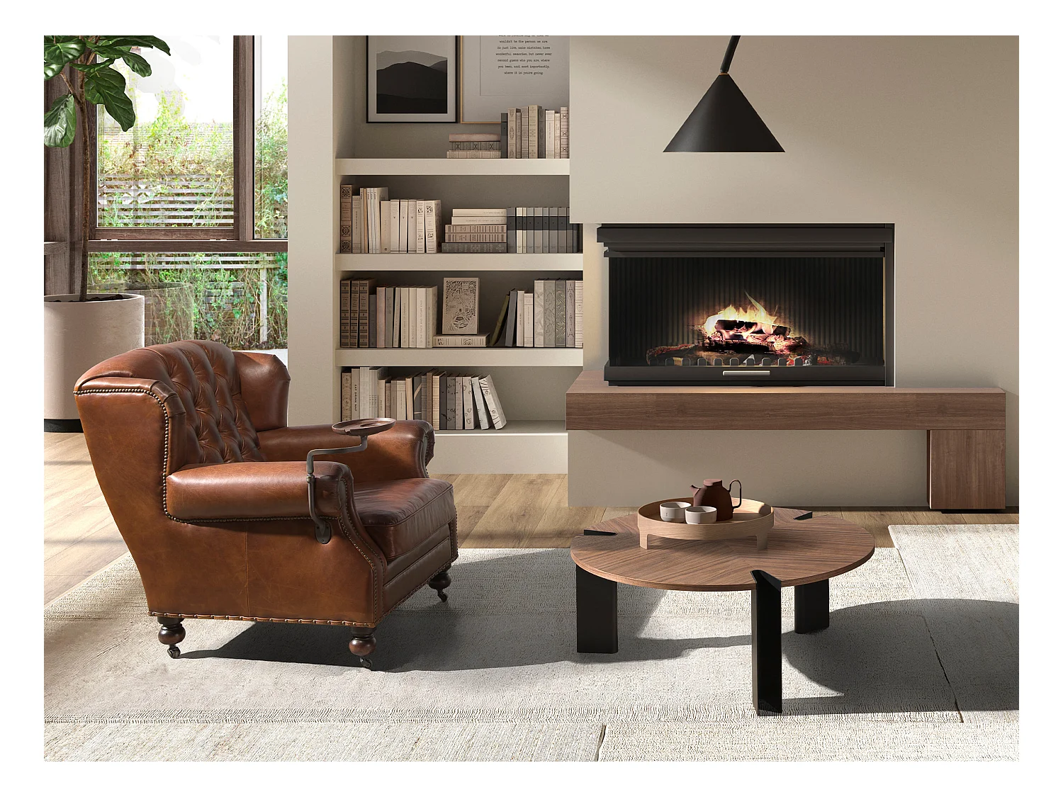 Mesa de centro de nogueira e aço preto 2113