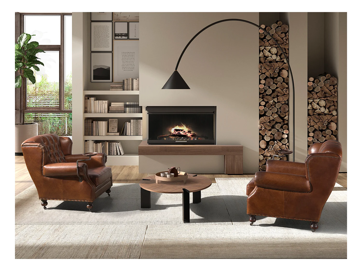 Mesa de centro de nogueira e aço preto 2113