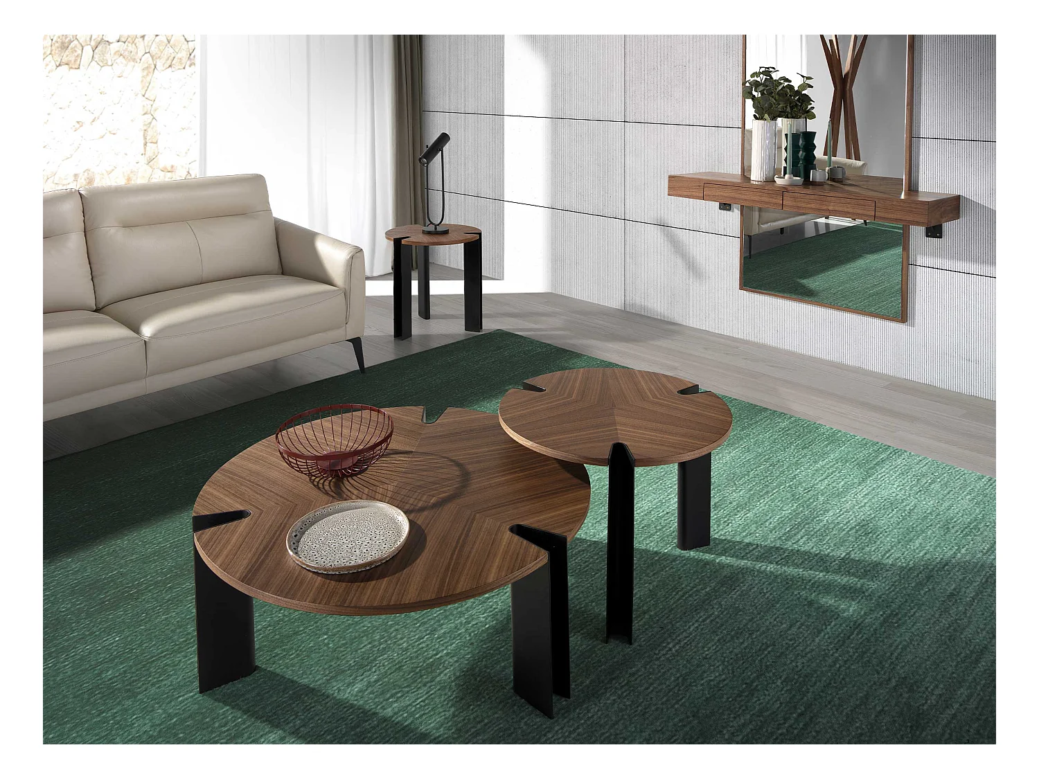 Mesa de centro de nogueira e aço preto 2113