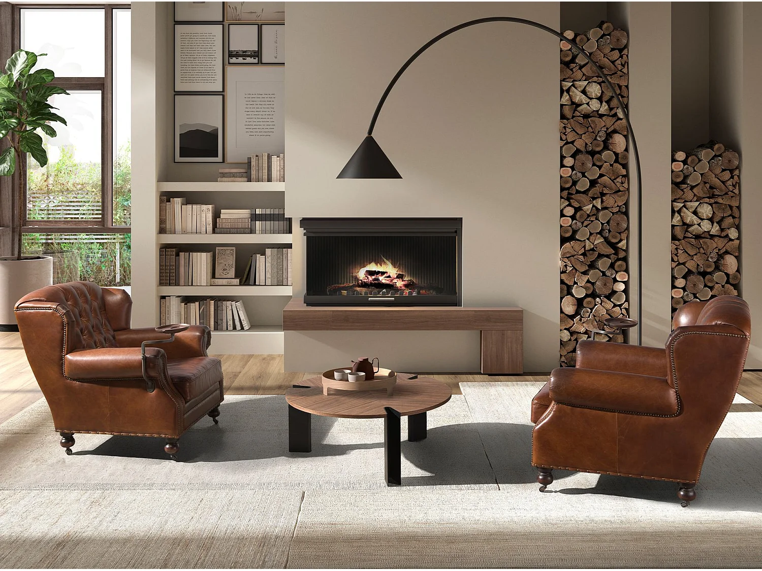 Table basse ronde en noyer et acier noir 2113 ANGEL CERDA