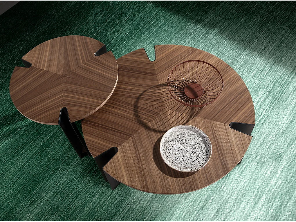 Table basse ronde en noyer et acier noir 2113 ANGEL CERDA