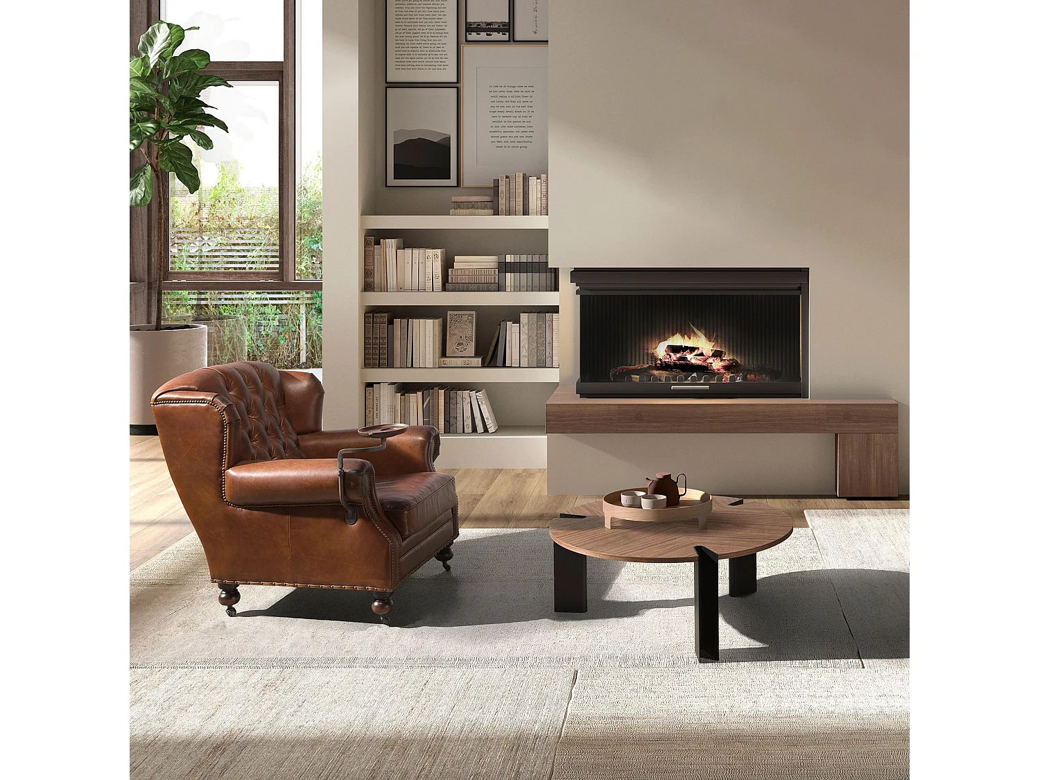 Runder Couchtisch Nussbaum und schwarzer Stahl 2113 ANGEL CERDA