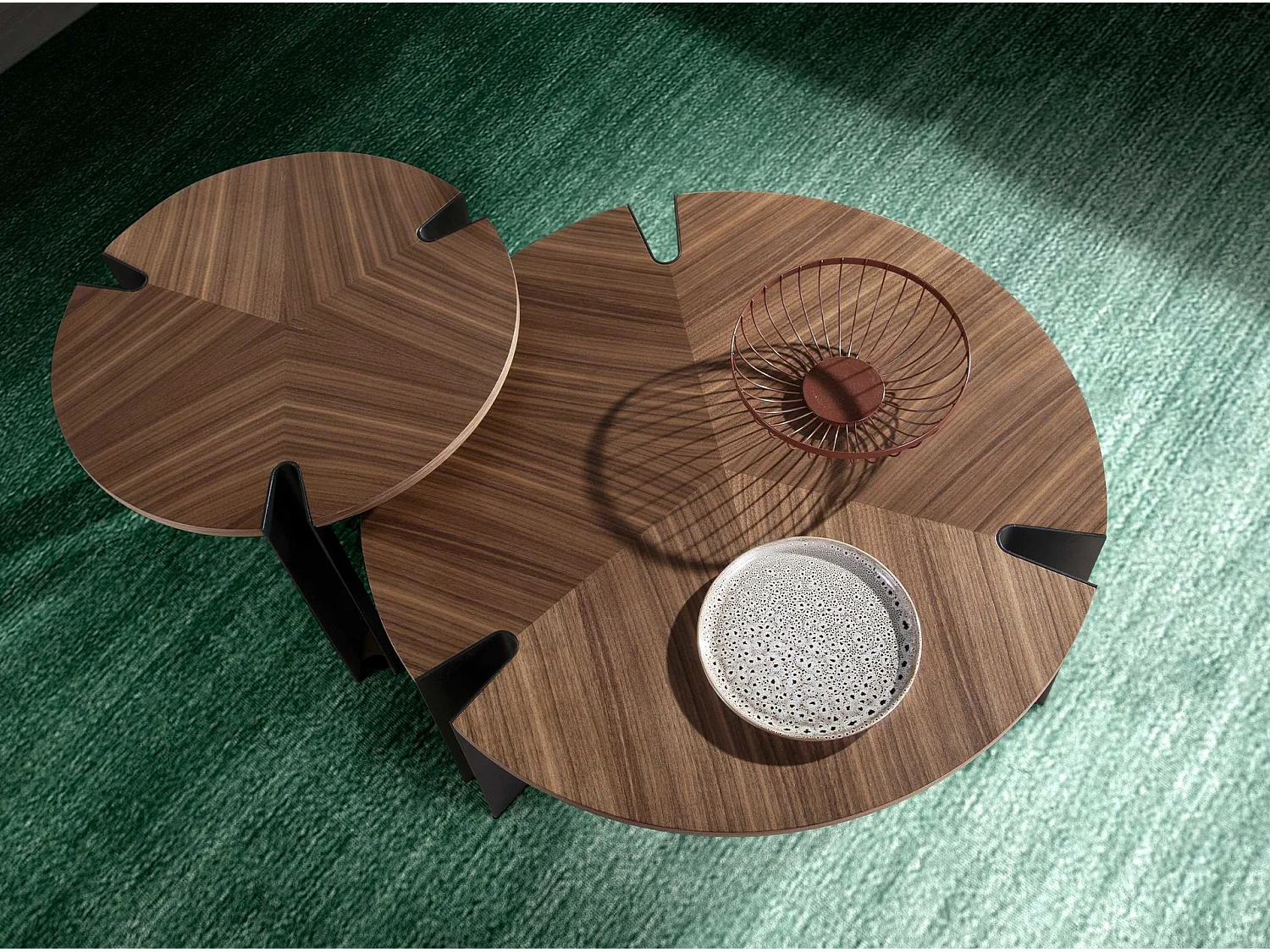 Table basse ronde en noyer et acier noir 2113 ANGEL CERDA