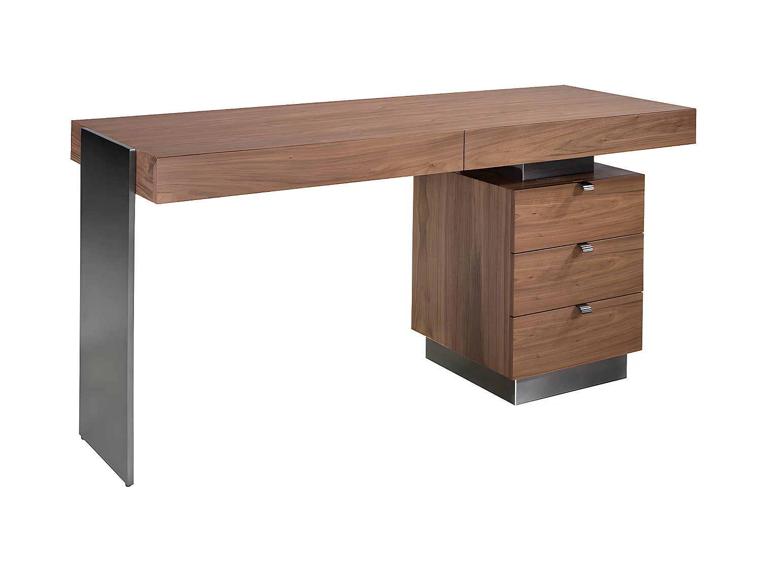 Schreibtisch Nussbaum und abgedunkelter polierter Stahl 3237 ANGEL CERDA