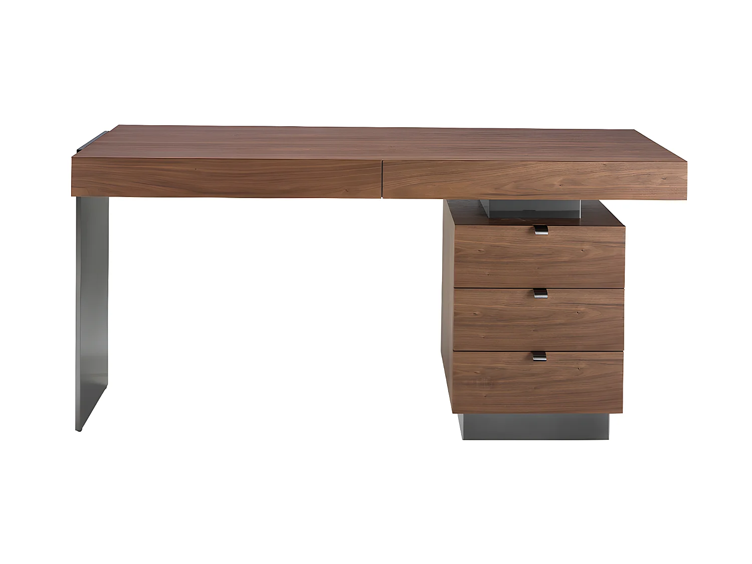 Schreibtisch Nussbaum und abgedunkelter polierter Stahl 3237 ANGEL CERDA