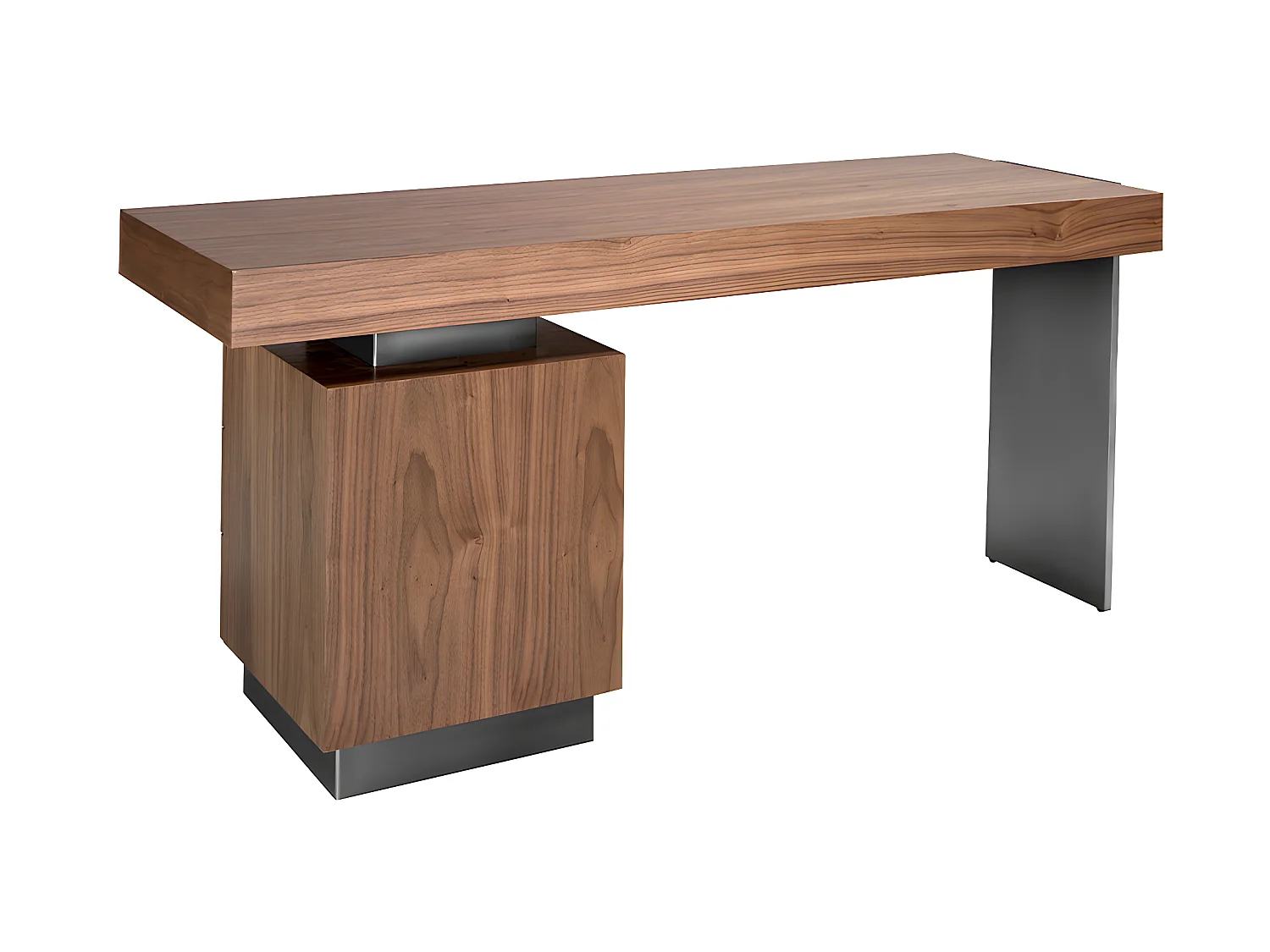 Schreibtisch Nussbaum und abgedunkelter polierter Stahl 3237 ANGEL CERDA