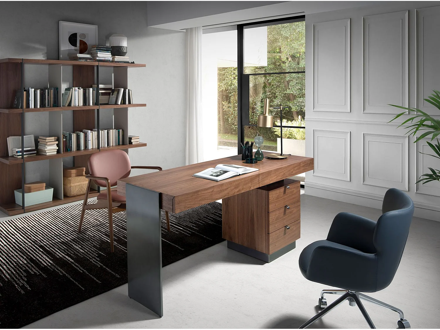 Bureau walnoot en donker gepolijst staal 3237 ANGEL CERDA