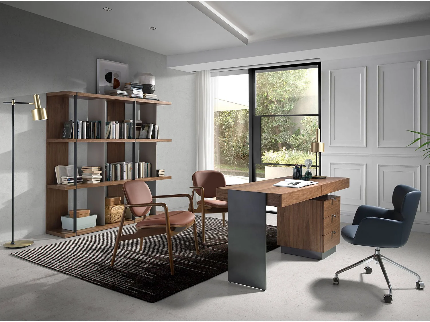 Bureau walnoot en donker gepolijst staal 3237 ANGEL CERDA