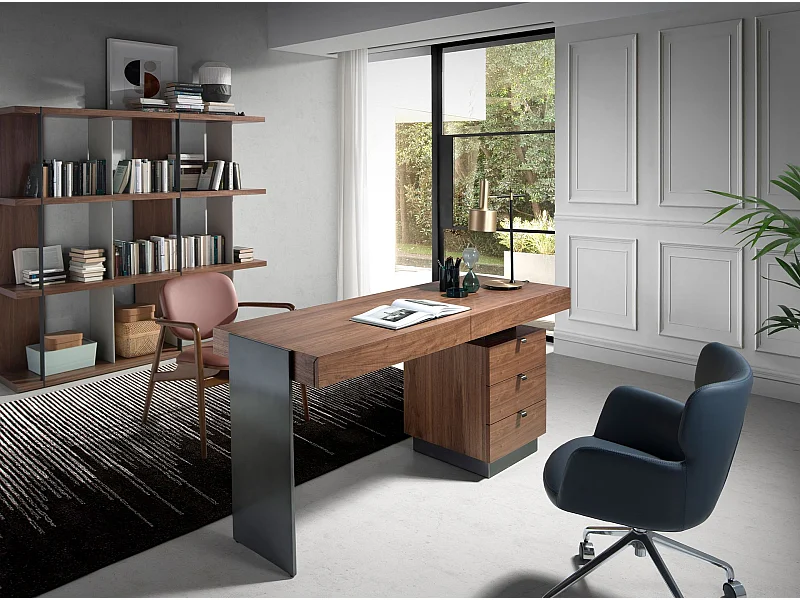 Bureau en noyer et acier poli foncé 3237 ANGEL CERDA