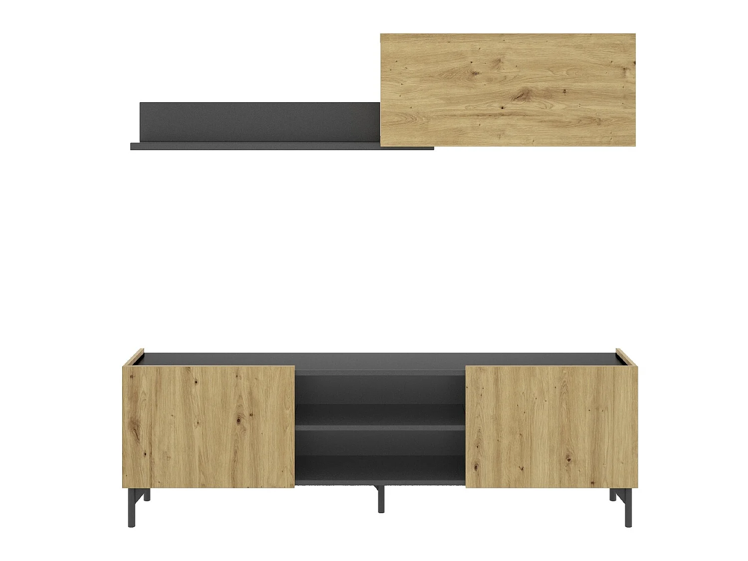 Meuble de salon en panneaux de particules coloris chêne nordique/gris graphite - Longueur 182.4 x Profondeur 35 x Hauteur 180 cm