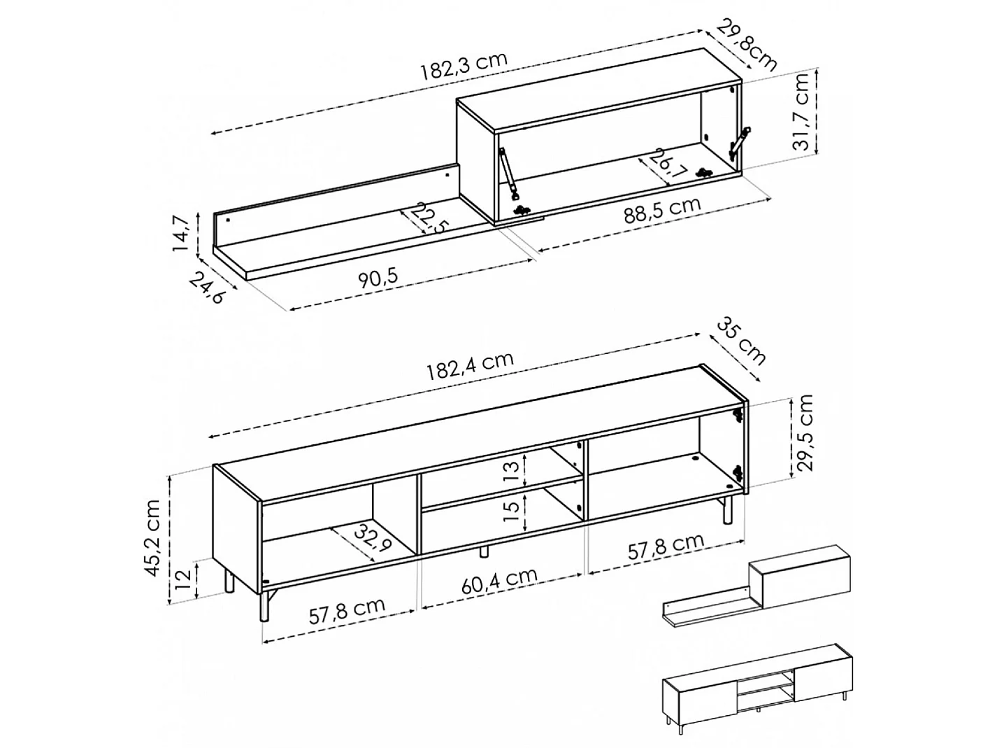 Meuble de salon en panneaux de particules coloris chêne nordique/gris graphite - Longueur 182.4 x Profondeur 35 x Hauteur 180 cm