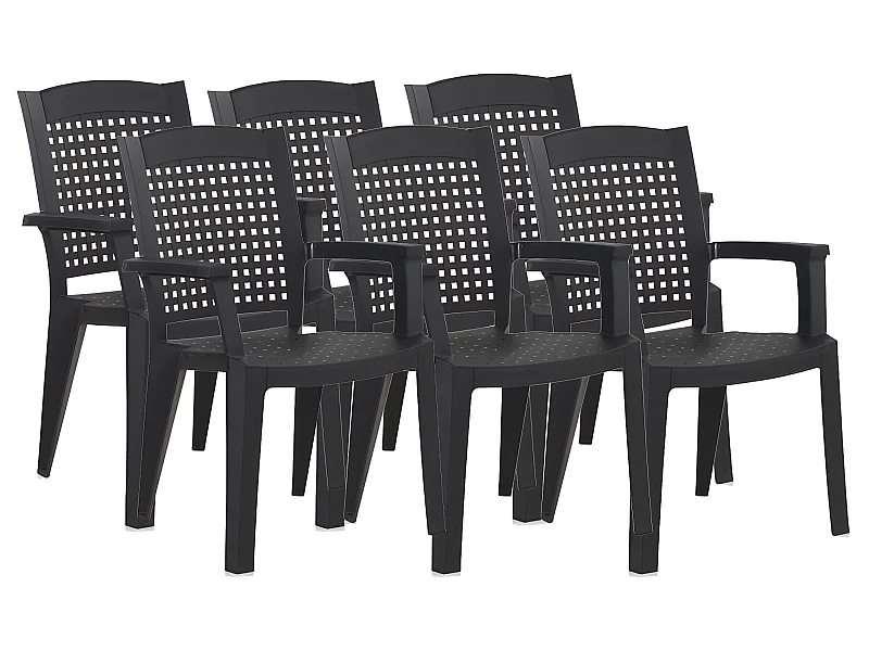 Lot de 6 chaises de jardin empilables en résine coloris Gris - Longueur 59 x Profondeur 60 x Hauteur 87 cm