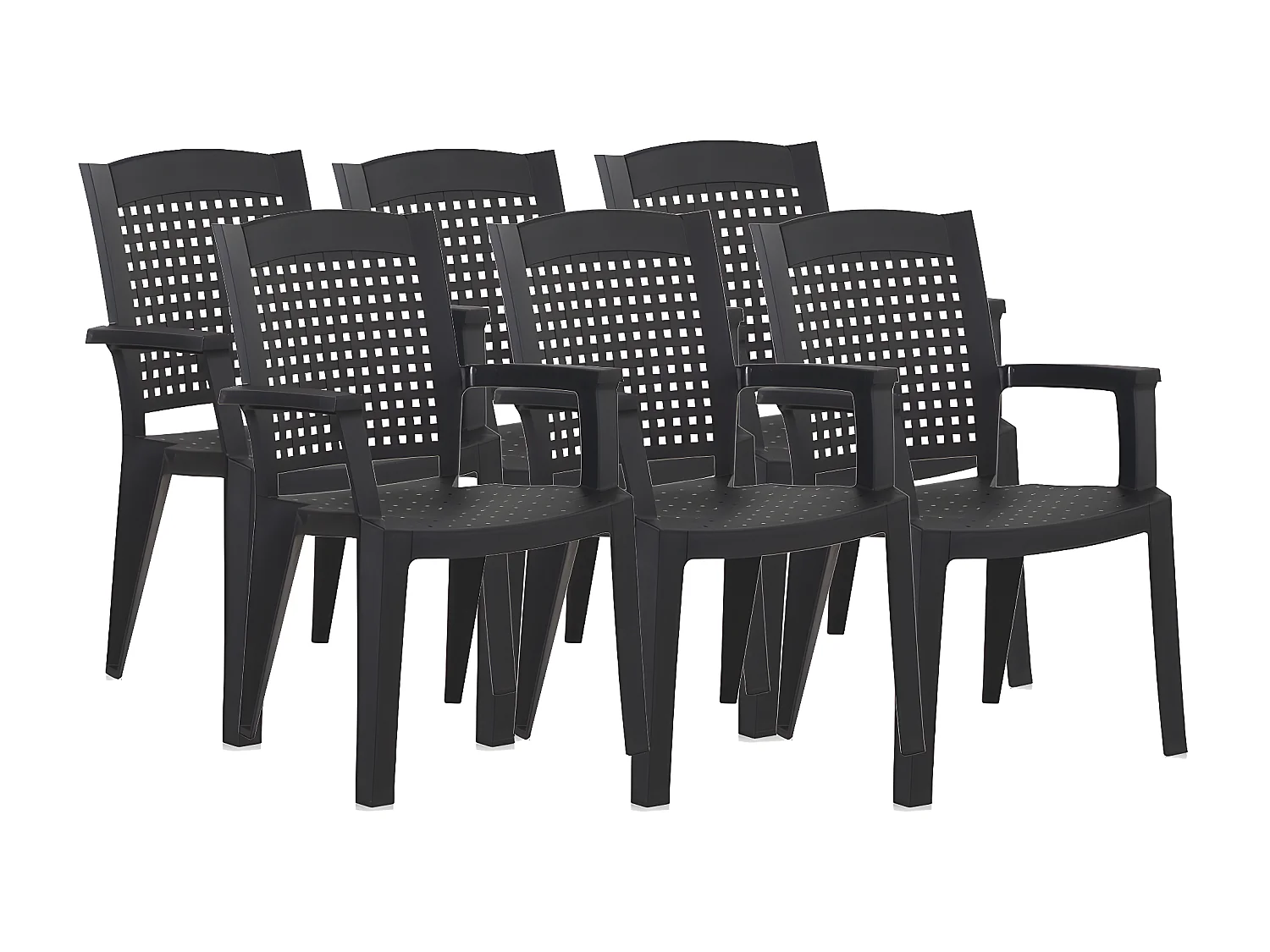 Lot de 6 chaises de jardin empilables en résine coloris Gris - Longueur 59 x Profondeur 60 x Hauteur 87 cm