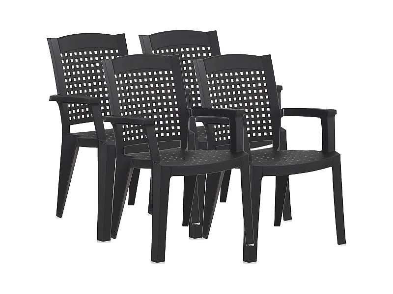 Lot de 4 chaises de jardin empilables en résine coloris Gris - Longueur 59 x Profondeur 60 x Hauteur 87 cm