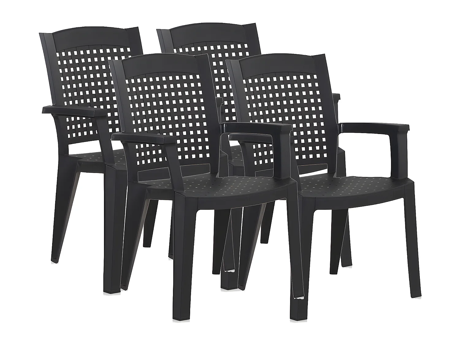 Lot de 4 chaises de jardin empilables en résine coloris Gris - Longueur 59 x Profondeur 60 x Hauteur 87 cm