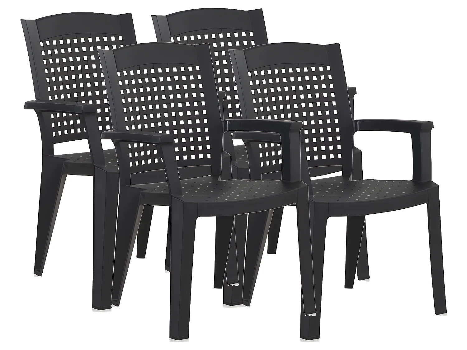 Lot de 4 chaises de jardin empilables en résine coloris Gris - Longueur 59 x Profondeur 60 x Hauteur 87 cm