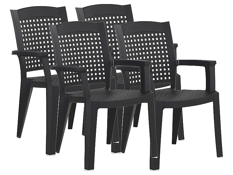 Lot de 4 chaises de jardin empilables en résine coloris Gris - Longueur 59 x Profondeur 60 x Hauteur 87 cm