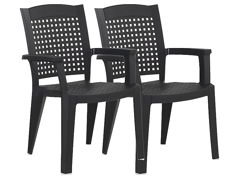 Lot de 2 chaises de jardin empilables en résine coloris Gris - Longueur 59 x Profondeur 60 x Hauteur 87 cm