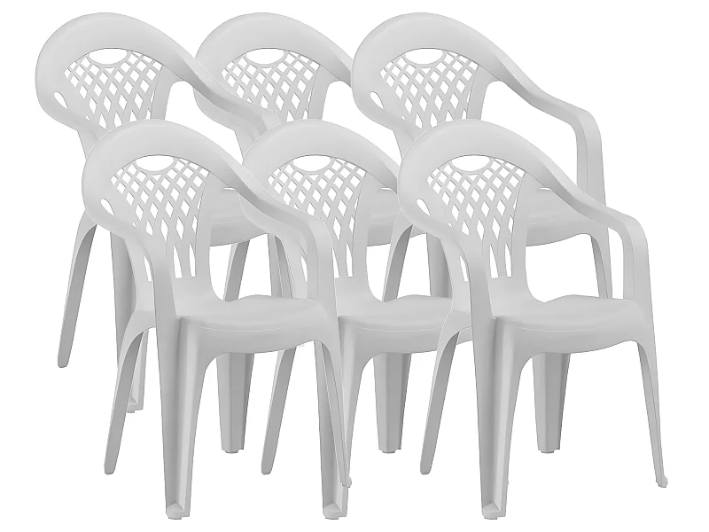 Lot de 6 chaises de jardin empilables en résine coloris Blanc - Longueur 58 x Profondeur 54 x Hauteur 86 cm