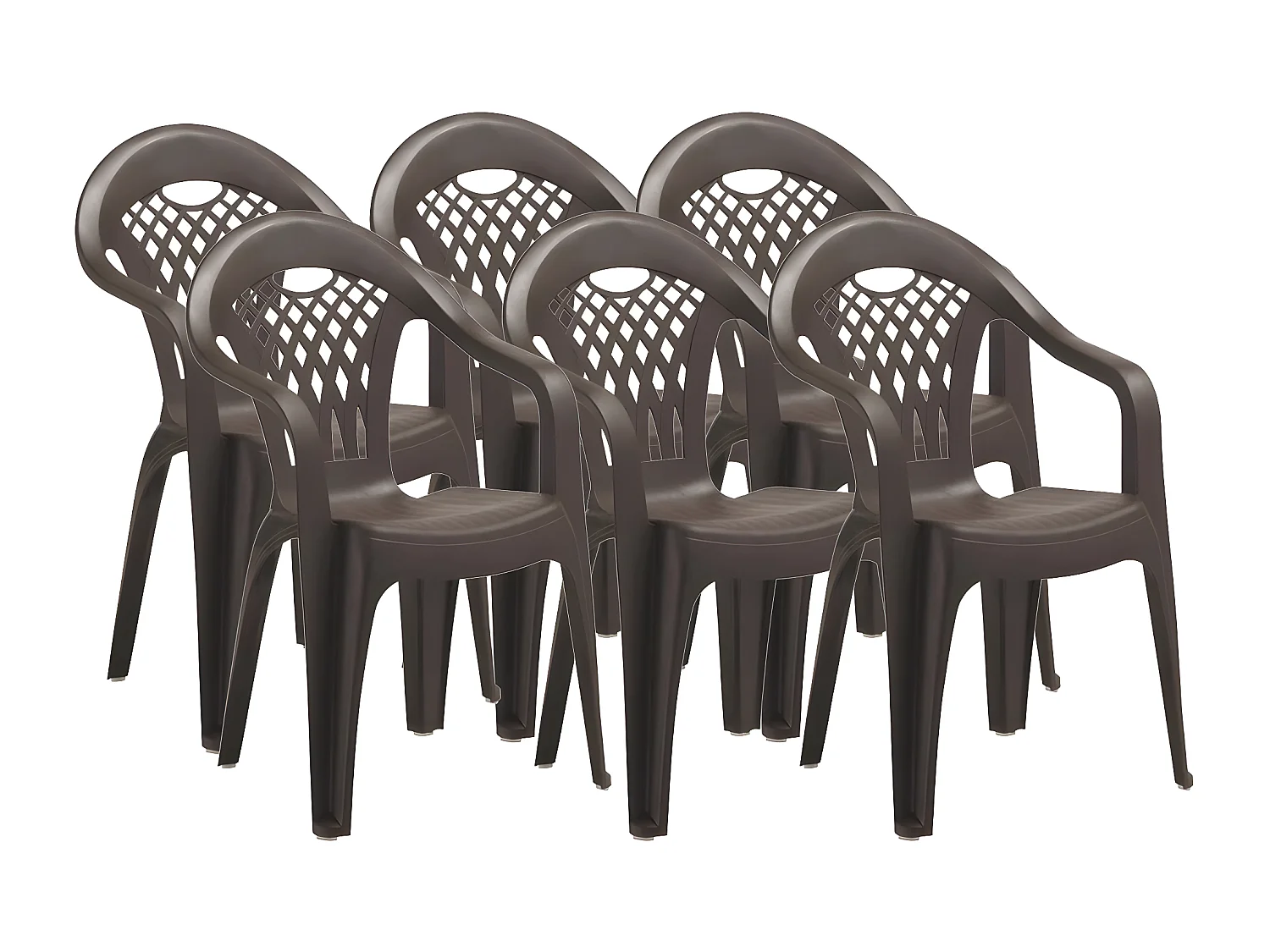 Lot de 6 chaises de jardin empilables en résine coloris Marron - Longueur 58 x Profondeur 54 x Hauteur 86 cm