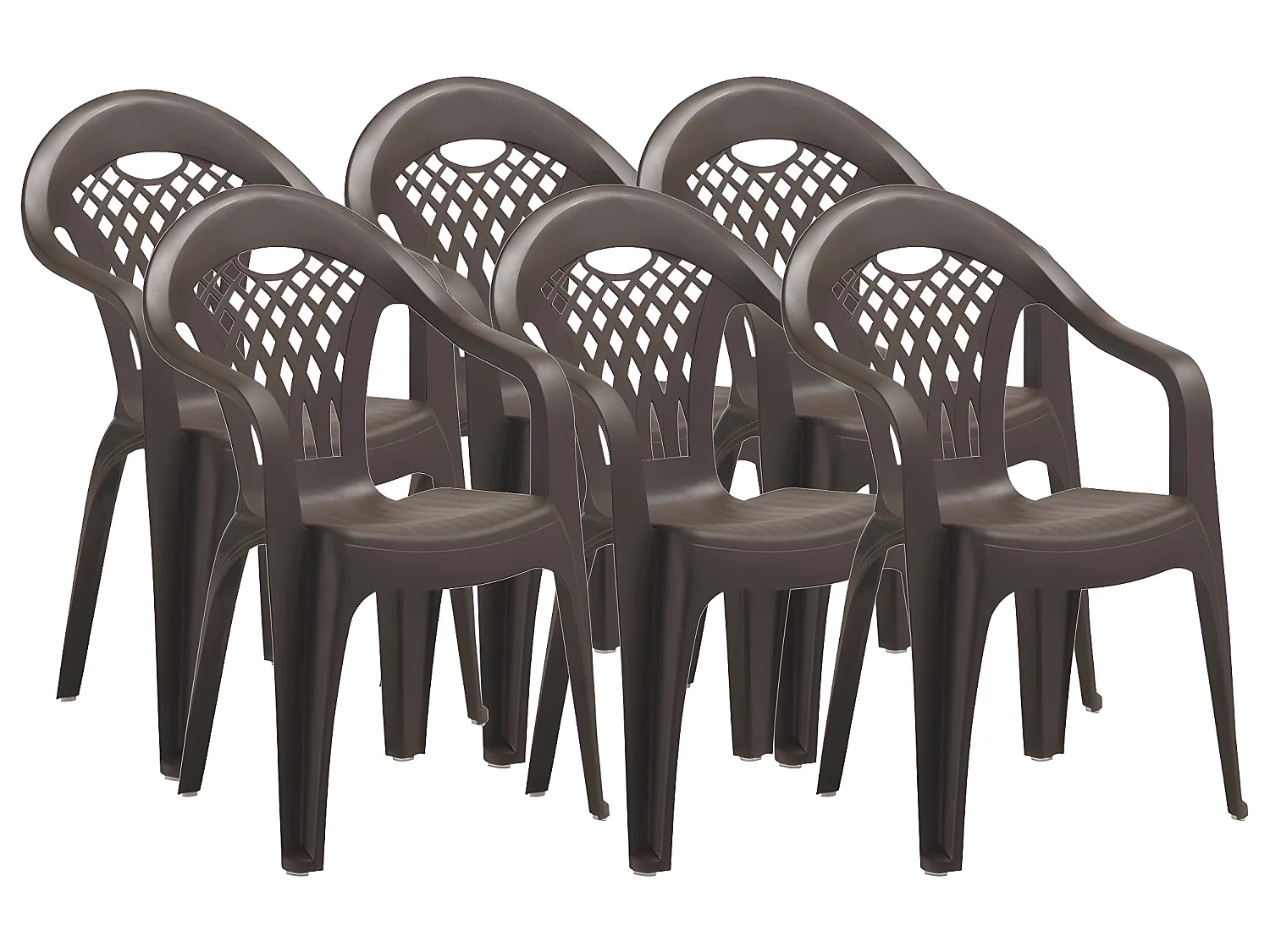 Lot de 6 chaises de jardin empilables en résine coloris Marron - Longueur 58 x Profondeur 54 x Hauteur 86 cm