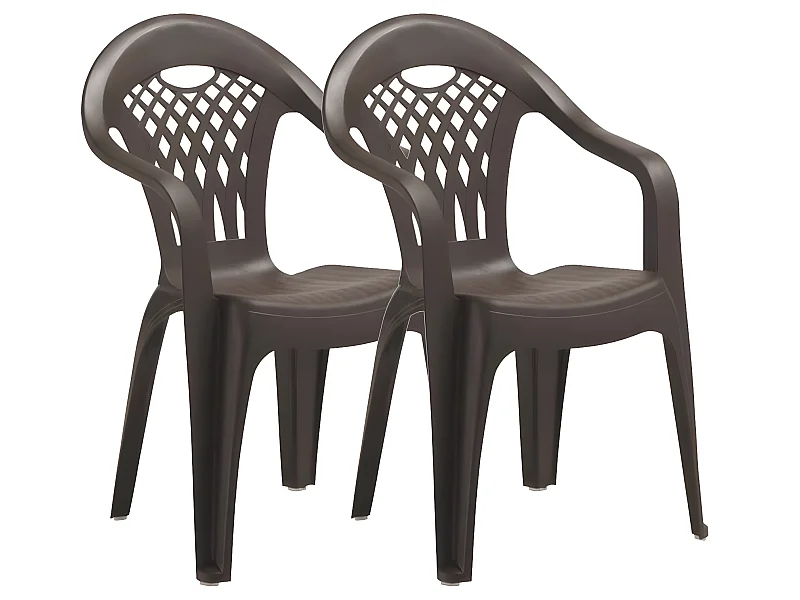 Lot de 2 chaises de jardin empilables en résine coloris Marron - Longueur 58 x Profondeur 54 x Hauteur 86 cm