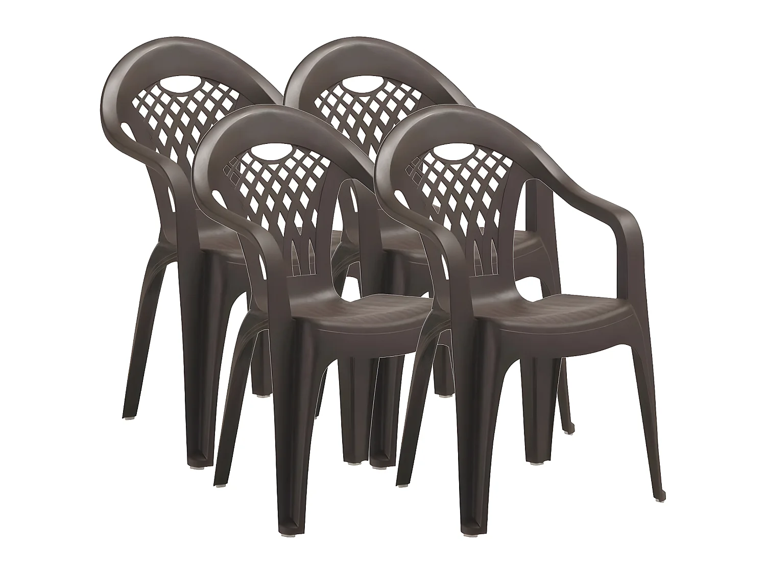 Lot de 4 chaises de jardin empilables en résine coloris Marron - Longueur 58 x Profondeur 54 x Hauteur 86 cm