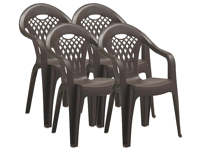 Lot de 4 chaises de jardin empilables en résine coloris Marron - Longueur 58 x Profondeur 54 x Hauteur 86 cm