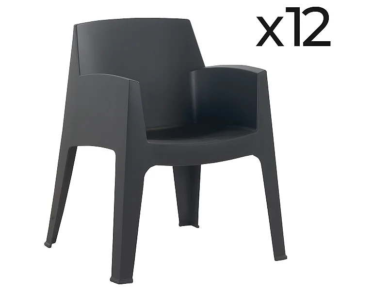 Lot de 12 chaises de jardin empilables en résine coloris Gris - Longueur 67 x Profondeur 60 x Hauteur 82 cm