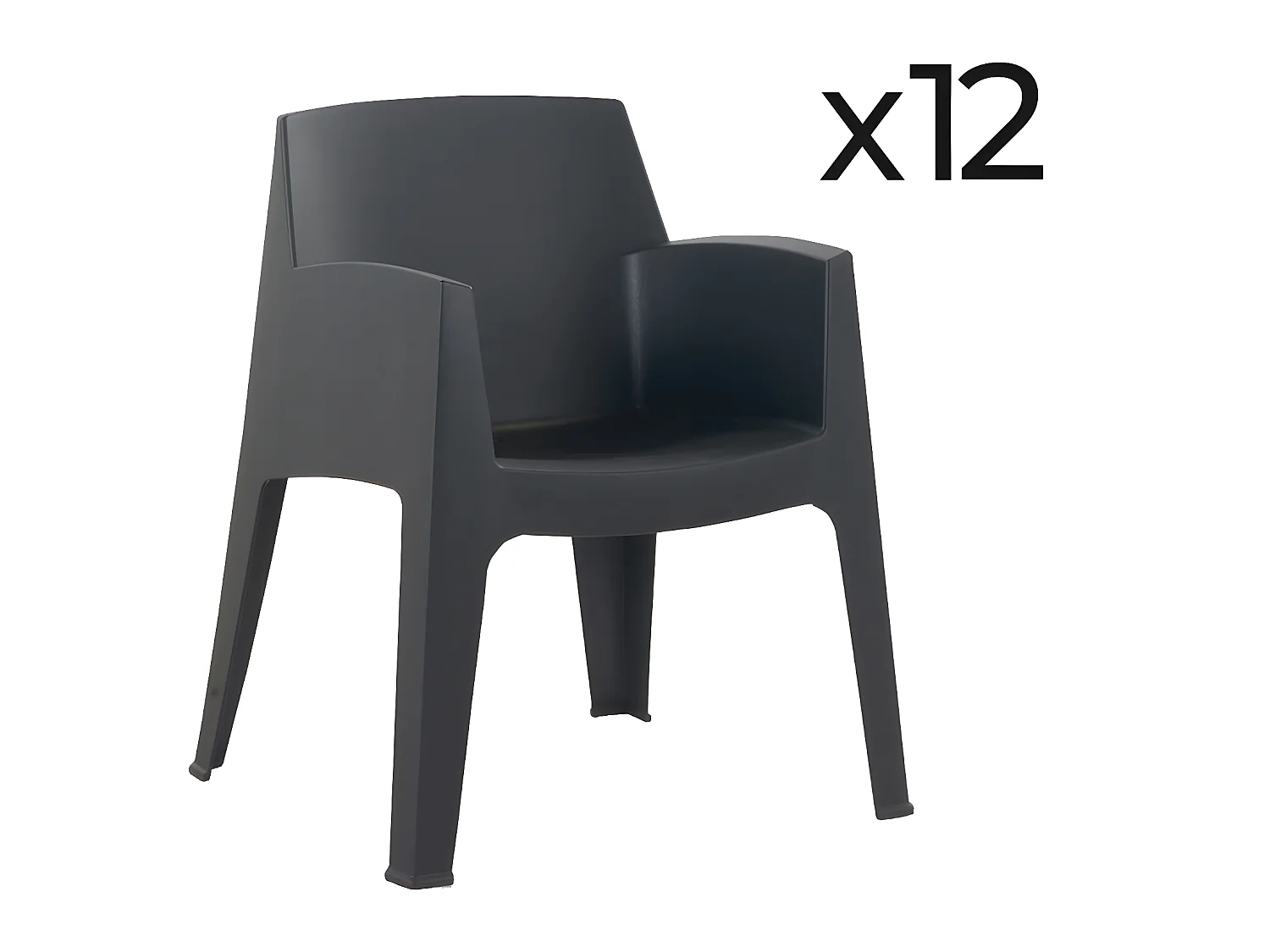 Lot de 12 chaises de jardin empilables en résine coloris Gris - Longueur 67 x Profondeur 60 x Hauteur 82 cm