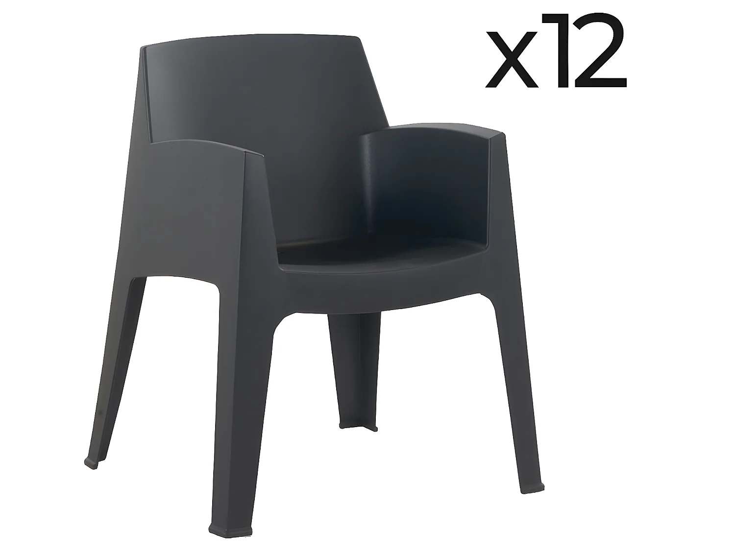 Lot de 12 chaises de jardin empilables en résine coloris Gris - Longueur 67 x Profondeur 60 x Hauteur 82 cm