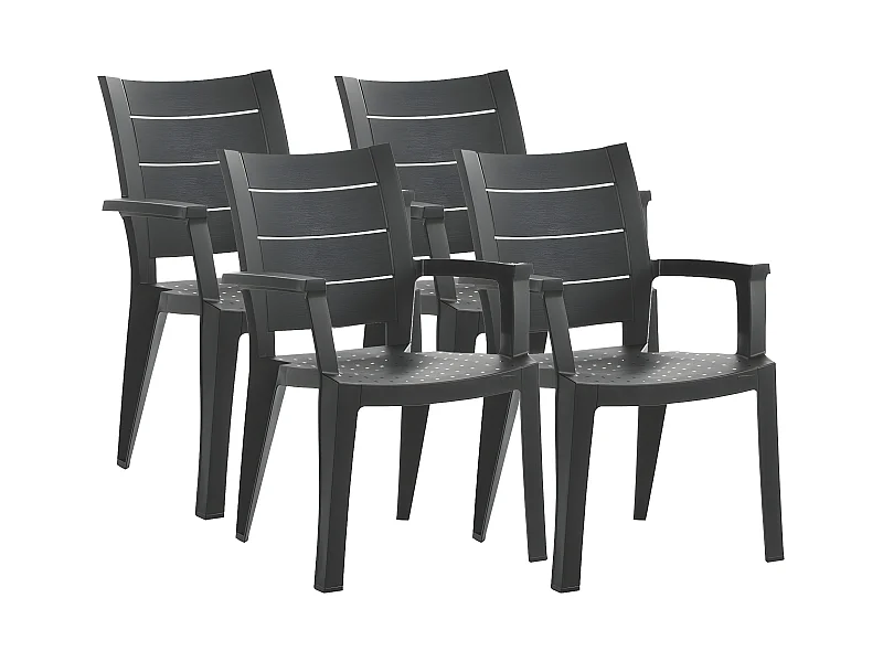 Lot de 4 chaises de jardin empilables en résine coloris Gris - Longueur 59 x Profondeur 60 x Hauteur 90 cm