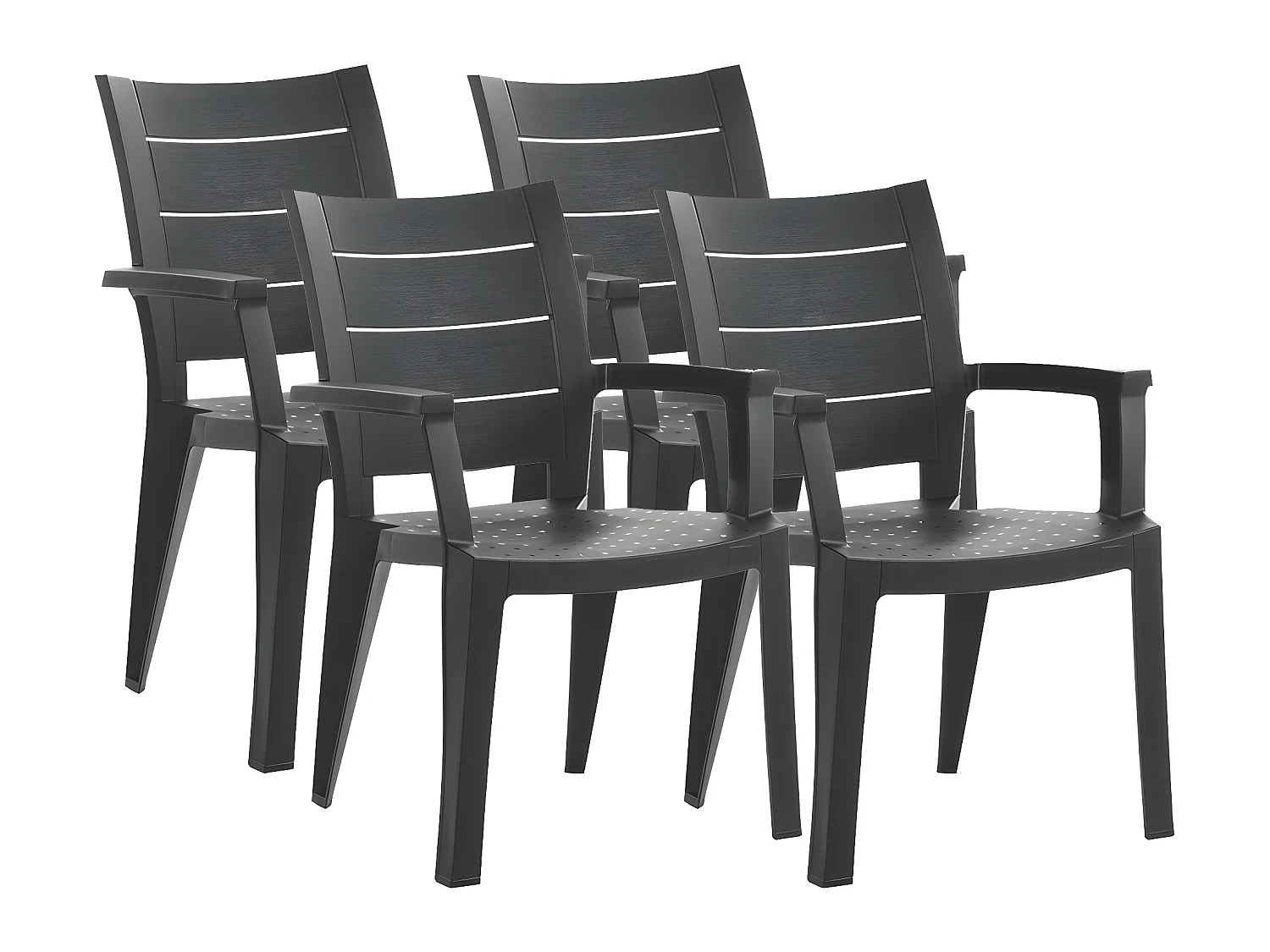 Lot de 4 chaises de jardin empilables en résine coloris Gris - Longueur 59 x Profondeur 60 x Hauteur 90 cm