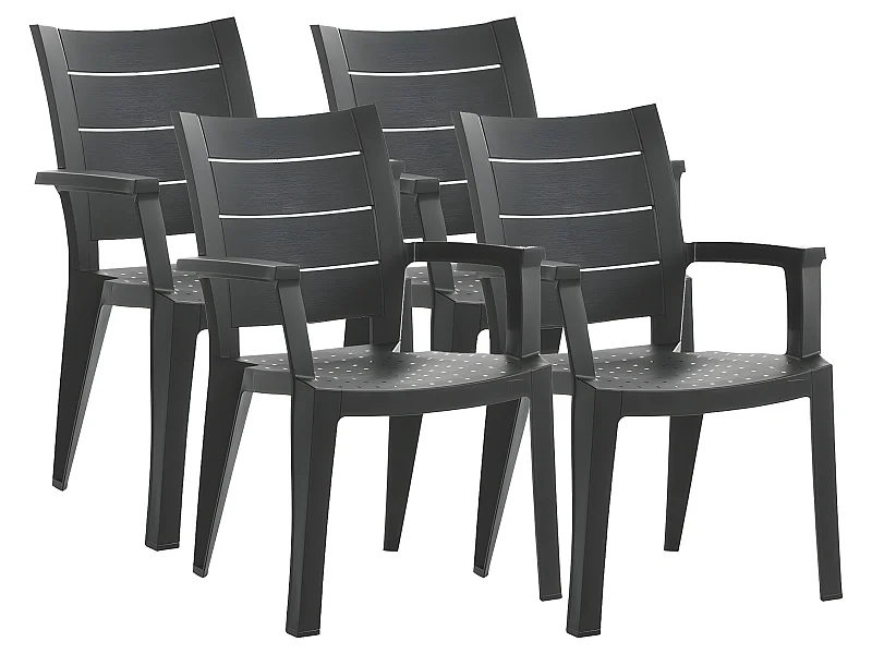 Lot de 4 chaises de jardin empilables en résine coloris Gris - Longueur 59 x Profondeur 60 x Hauteur 90 cm