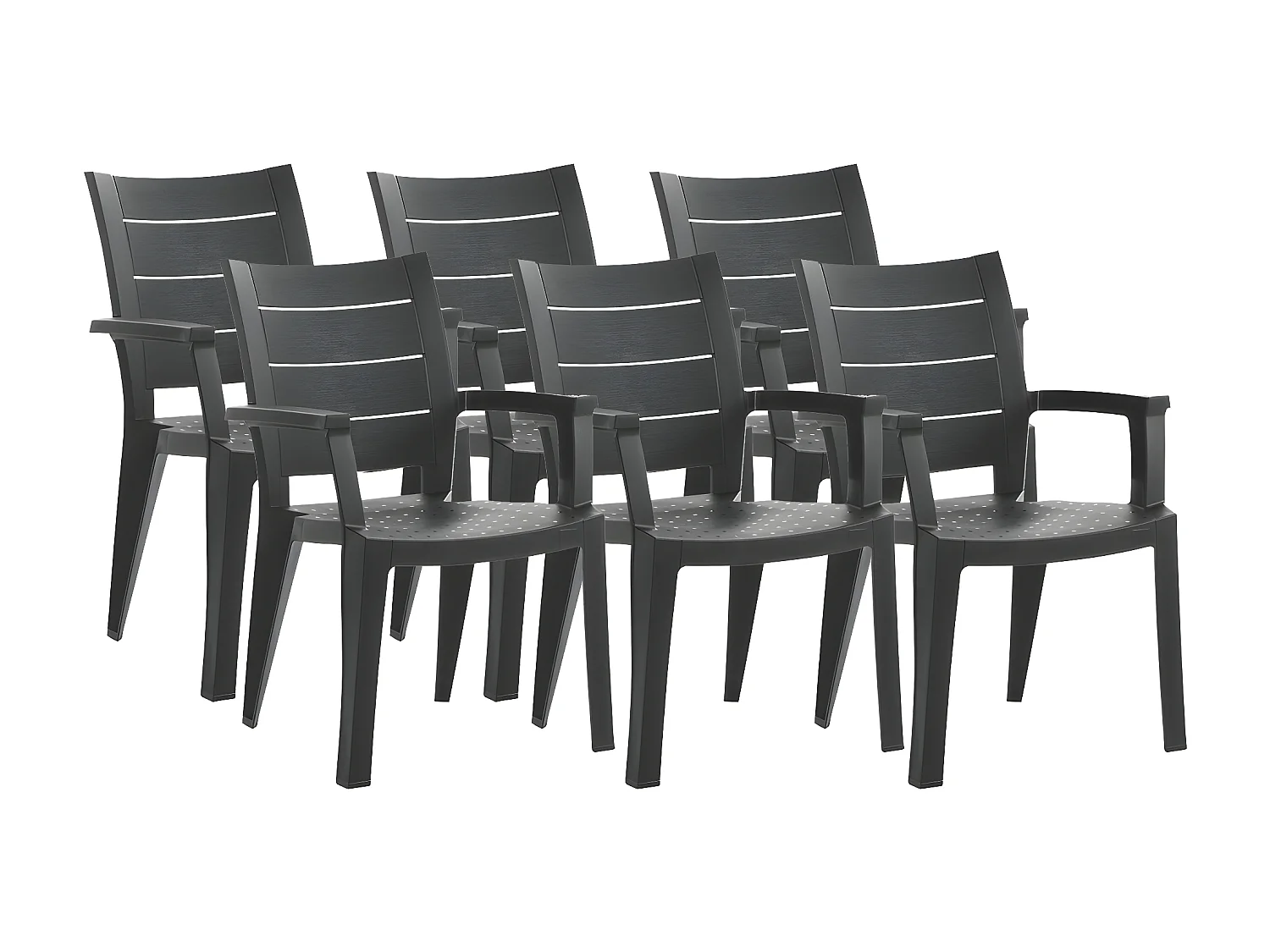 Lot de 6 chaises de jardin empilables en résine coloris Gris - Longueur 59 x Profondeur 60 x Hauteur 90 cm