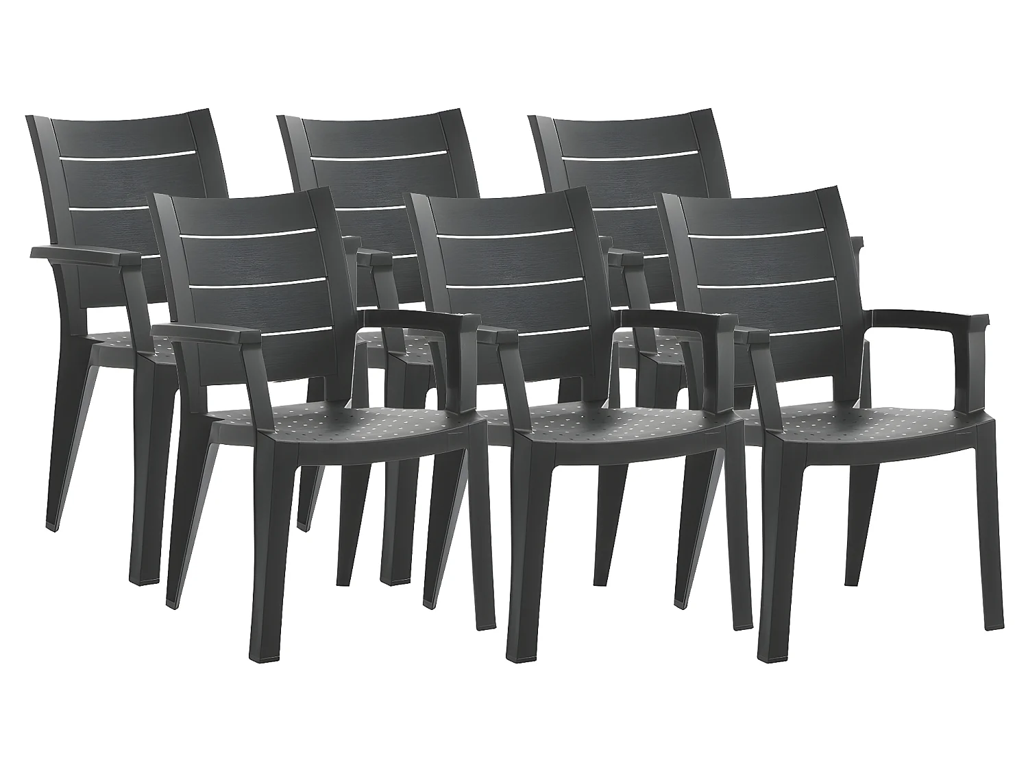 Lot de 6 chaises de jardin empilables en résine coloris Gris - Longueur 59 x Profondeur 60 x Hauteur 90 cm