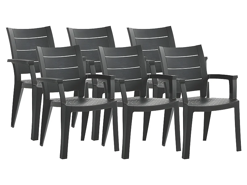 Lot de 6 chaises de jardin empilables en résine coloris Gris - Longueur 59 x Profondeur 60 x Hauteur 90 cm
