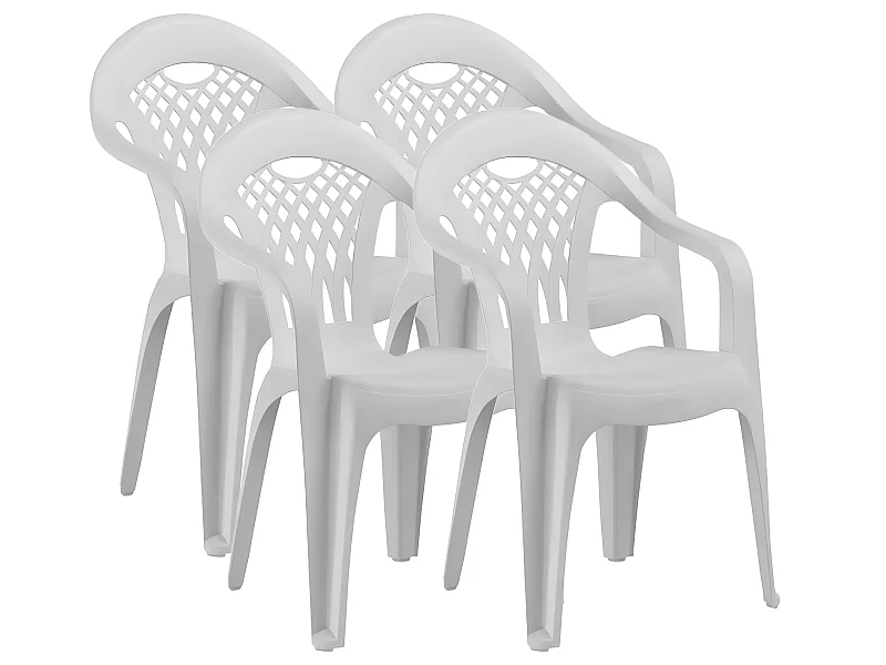 Lot de 4 chaises de jardin empilables en résine coloris Blanc - Longueur 58 x Profondeur 54 x Hauteur 86 cm
