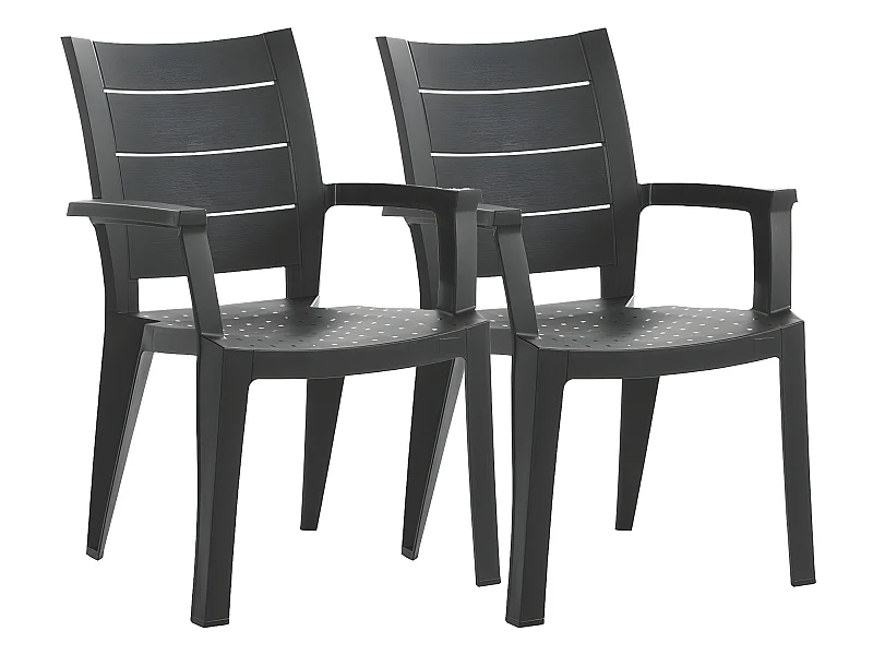 Lot de 2 chaises de jardin empilables en résine coloris Gris - Longueur 59 x Profondeur 60 x Hauteur 90 cm