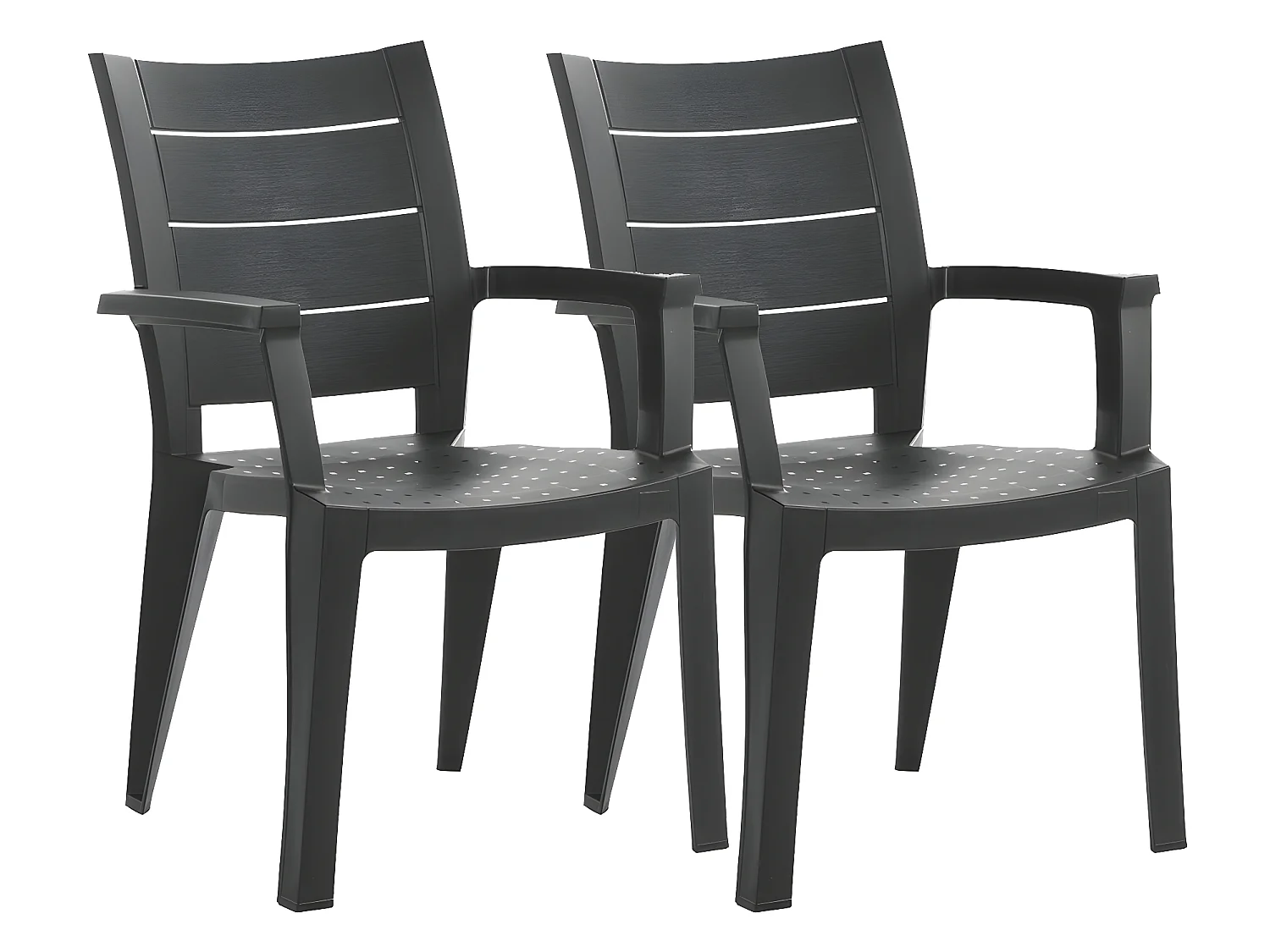 Lot de 2 chaises de jardin empilables en résine coloris Gris - Longueur 59 x Profondeur 60 x Hauteur 90 cm