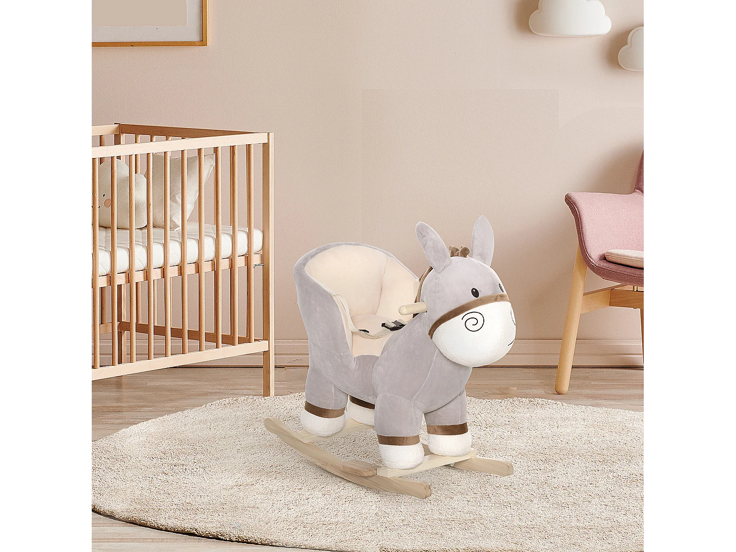 Caballo balancín de bebé gris 61x34x58 cm HOMCOM