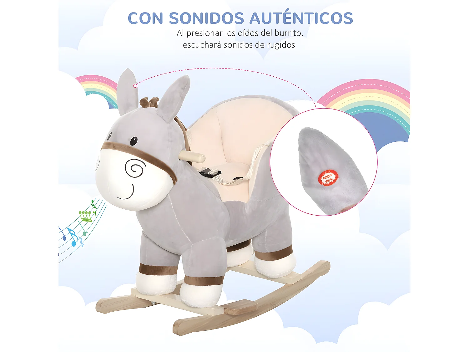 Caballo balancín de bebé gris 61x34x58 cm HOMCOM