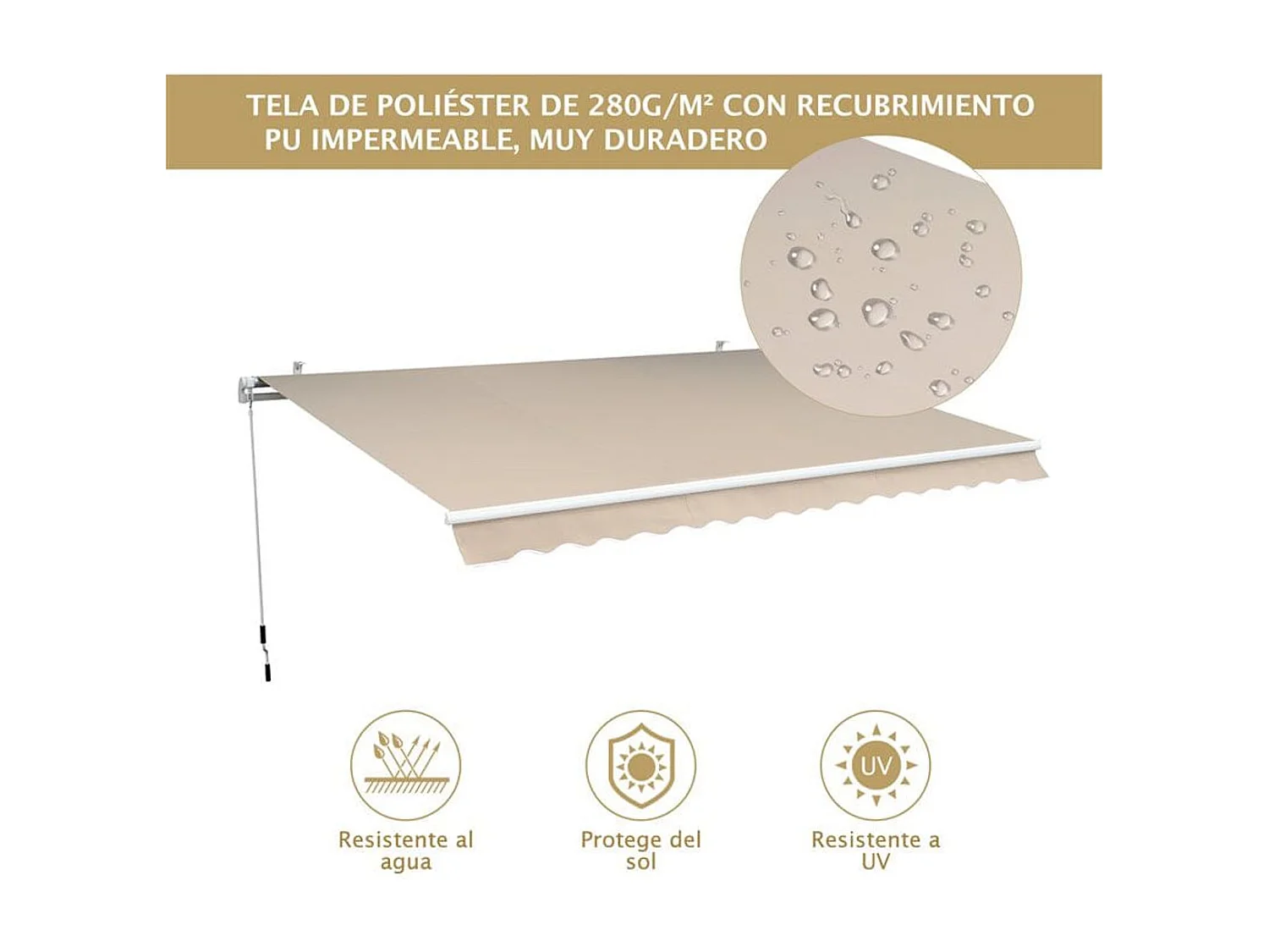 Toldo manual plegable crema 295x250 cm Outsunny