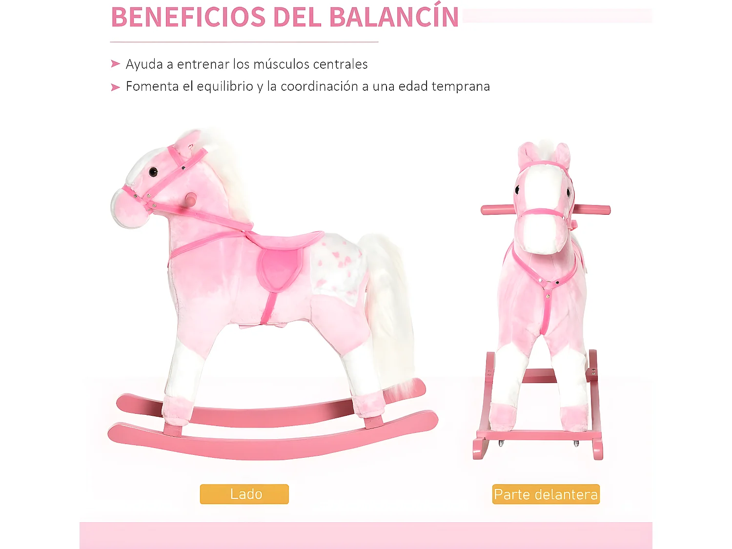 Caballito balancín rosa 74x28x65cm HOMCOM