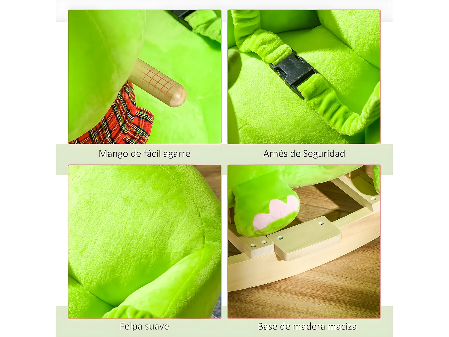 2 en 1 caballito balancín verde 60x32x52cm HOMCOM