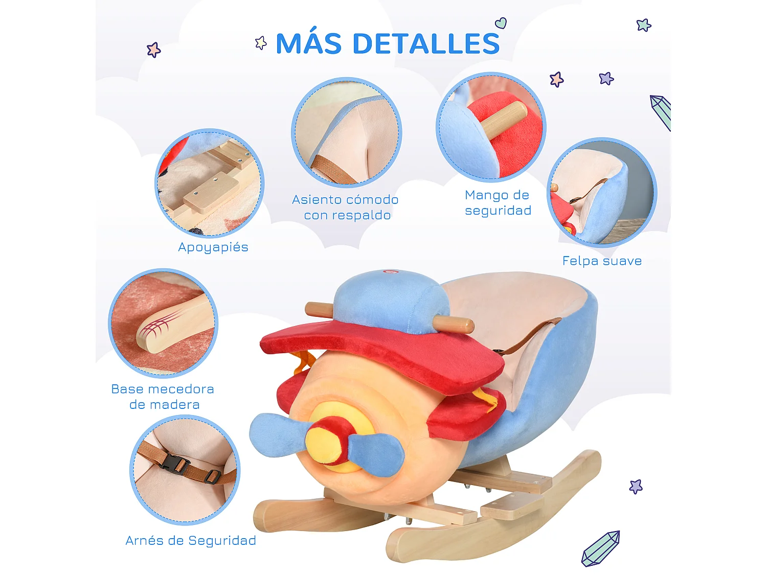 Caballito balancín azul, rojo, naranja 60x33x45 cm HOMCOM